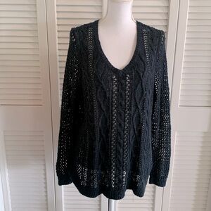 Abercrombie & Fitch Navy Blue V-neck Sweater Open Cable Knit Women’s Size Large